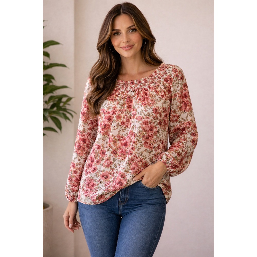 Cure-‎ Floral Print Red Blouse Size XL